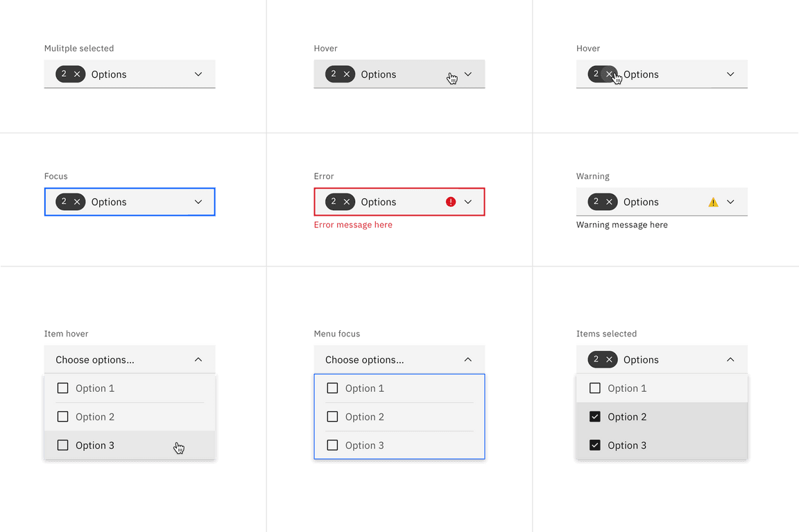 Default multi-select dropdown states